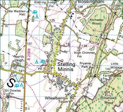 Ordnance survey map of Stelling Minnis area
